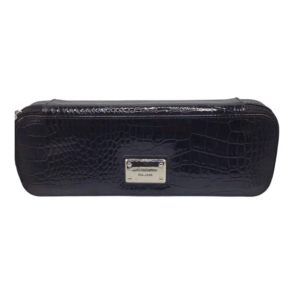 Liz Claiborne Black Faux Snakeskin Travel Jewelry Case Zipper Organizer
